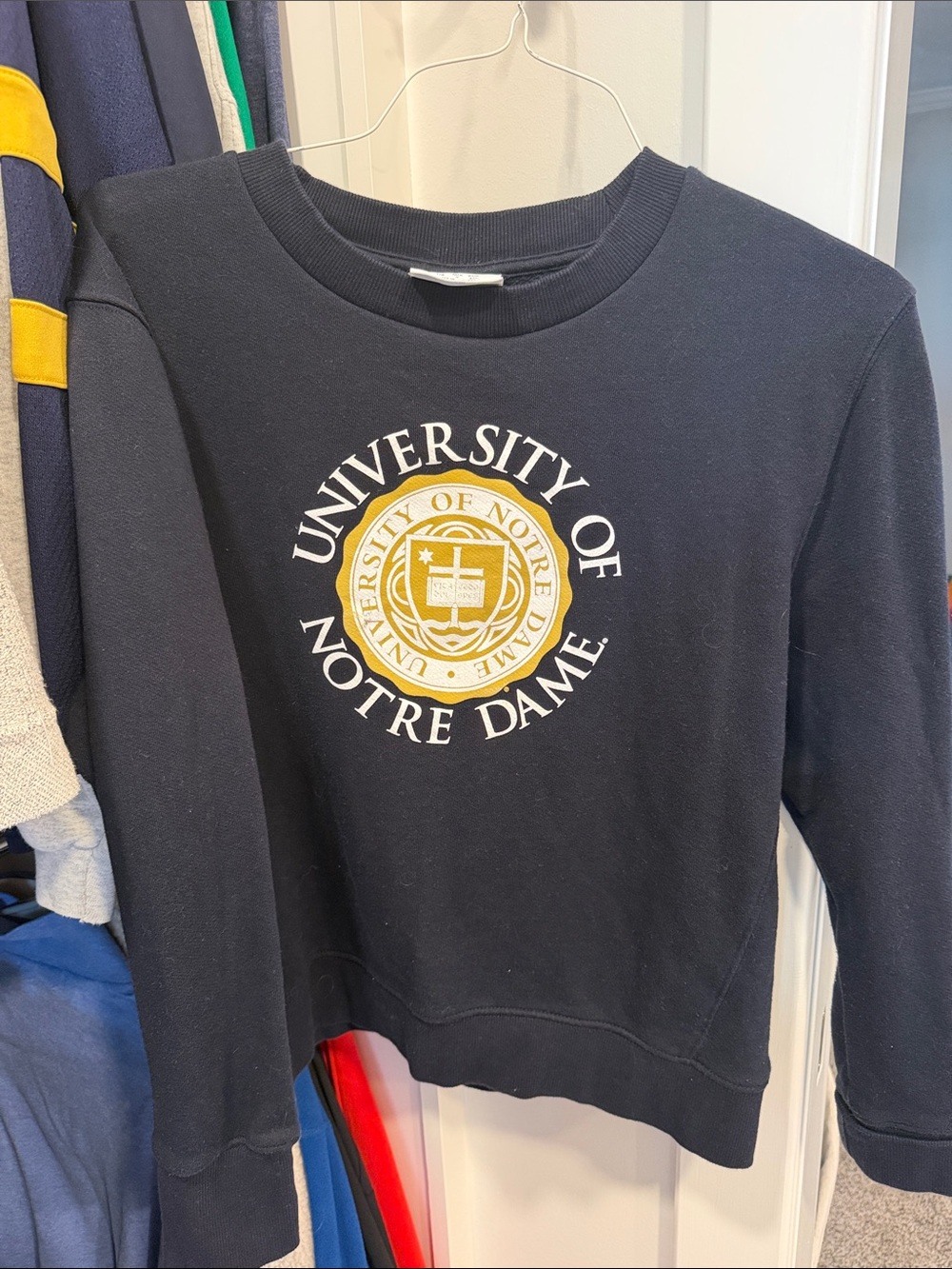 Champion Navy University of Notre Dame Crewneck Sweatshirt with Gold Emblem